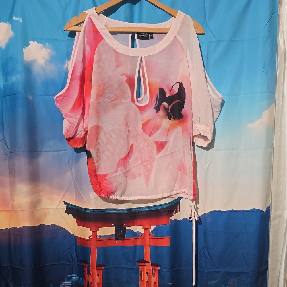 Only Pink Graphic Cut Out Blouse